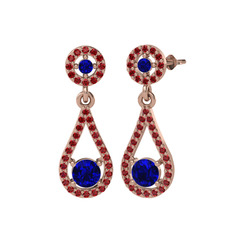 Montezuma Küpe - Lab safir ve garnet 925 ayar rose altın kaplama gümüş küpe #1lrmglk