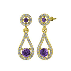Ametist ve swarovski 18 ayar altın küpe