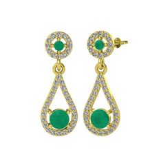 Montezuma Küpe - Kök zümrüt ve swarovski 18 ayar altın küpe #1m0j9cu