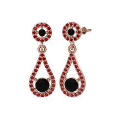 Montezuma Küpe - Siyah zirkon ve garnet 925 ayar rose altın kaplama gümüş küpe #1m4xh91