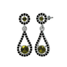 Montezuma Küpe - Peridot ve siyah zirkon 8 ayar beyaz altın küpe #1me0ekh