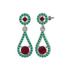 Montezuma Küpe - Kök yakut ve kök zümrüt 18 ayar beyaz altın küpe #1mn3ktc