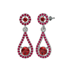 Montezuma Küpe - Garnet ve rodolit garnet 14 ayar beyaz altın küpe #1mnd0r6