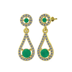 Montezuma Küpe - Kök zümrüt ve pırlanta 8 ayar altın küpe (0.792 karat) #1n0r1uh