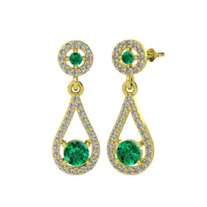 Yeşil kuvars ve swarovski 18 ayar altın küpe
