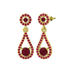Kök yakut ve rodolit garnet 8 ayar altın küpe