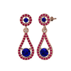 Lab safir ve rodolit garnet 14 ayar rose altın küpe