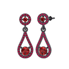 Garnet ve rodolit garnet 925 ayar siyah rodyum kaplama gümüş küpe