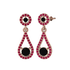 Montezuma Küpe - Siyah zirkon ve rodolit garnet 14 ayar rose altın küpe #1oyszyf
