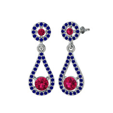 Montezuma Küpe - Rodolit garnet ve lab safir 14 ayar beyaz altın küpe #1p2ebpk