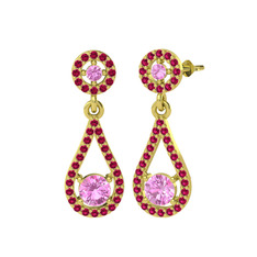 Montezuma Küpe - Pembe kuvars ve rodolit garnet 14 ayar altın küpe #1ph1ex3