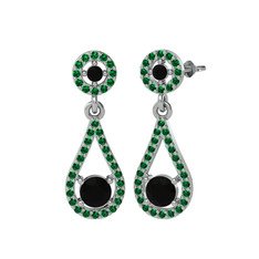 Montezuma Küpe - Siyah zirkon ve yeşil kuvars 925 ayar gümüş küpe #1plh8b4