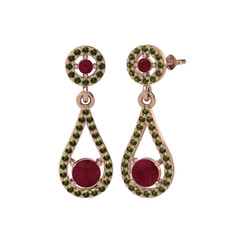 Montezuma Küpe - Kök yakut ve peridot 14 ayar rose altın küpe #1qew5jt