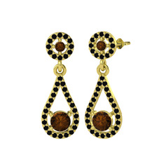 Montezuma Küpe - Dumanlı kuvars ve siyah zirkon 14 ayar altın küpe #1qjghnz