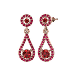 Montezuma Küpe - Garnet ve rodolit garnet 18 ayar rose altın küpe #1r4uvsi