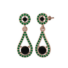 Montezuma Küpe - Siyah zirkon ve yeşil kuvars 18 ayar rose altın küpe #1r8uosi