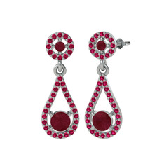 Kök yakut ve rodolit garnet 18 ayar beyaz altın küpe