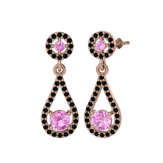 Pembe kuvars ve siyah zirkon 925 ayar rose altın kaplama gümüş küpe