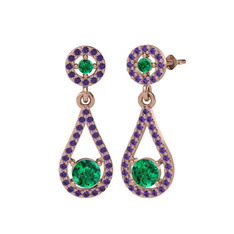 Montezuma Küpe - Yeşil kuvars ve ametist 14 ayar rose altın küpe #1sslr6b