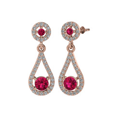 Rodolit garnet ve swarovski 8 ayar rose altın küpe