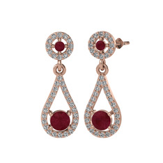 Montezuma Küpe - Kök yakut ve beyaz zirkon 925 ayar rose altın kaplama gümüş küpe #1ti1htt