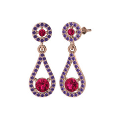 Montezuma Küpe - Rodolit garnet ve ametist 14 ayar rose altın küpe #1ua7q2i