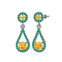 Montezuma Küpe - Sitrin ve kök zümrüt 14 ayar beyaz altın küpe #1ugxrfm