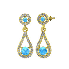 Montezuma Küpe - Akuamarin ve beyaz zirkon 18 ayar altın küpe #1uqjiu