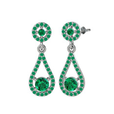 Montezuma Küpe - Yeşil kuvars ve kök zümrüt 8 ayar beyaz altın küpe #1uyanb5