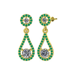 Montezuma Küpe - Pırlanta ve kök zümrüt 18 ayar altın küpe (2 karat) #1v7jfe4