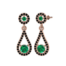 Montezuma Küpe - Yeşil kuvars ve siyah zirkon 18 ayar rose altın küpe #1vh1em8