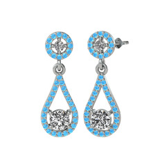 Montezuma Küpe - Swarovski ve akuamarin 14 ayar beyaz altın küpe #1vkzmoz