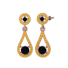 Siyah zirkon ve sitrin 925 ayar rose altın kaplama gümüş küpe