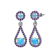 Montezuma Küpe - Akuamarin ve ametist 14 ayar beyaz altın küpe #1wj67el