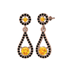 Montezuma Küpe - Sitrin ve siyah zirkon 8 ayar rose altın küpe #1x2gkvs