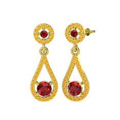 Montezuma Küpe - Garnet ve sitrin 14 ayar altın küpe #1xe8lt7