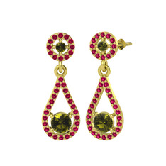 Montezuma Küpe - Peridot ve rodolit garnet 18 ayar altın küpe #1xsfcy