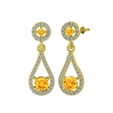 Sitrin ve swarovski 8 ayar altın küpe