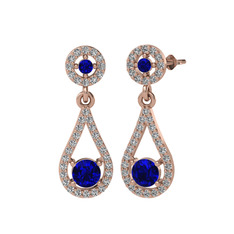 Montezuma Küpe - Lab safir ve swarovski 925 ayar rose altın kaplama gümüş küpe #1y2npk4