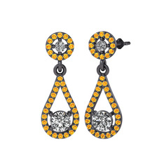 Montezuma Küpe - Swarovski ve sitrin 925 ayar siyah rodyum kaplama gümüş küpe #1y52e88