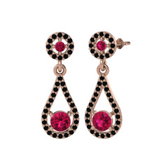 Montezuma Küpe - Rodolit garnet ve siyah zirkon 18 ayar rose altın küpe #1y5xmis
