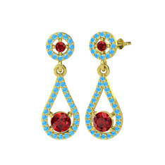 Montezuma Küpe - Garnet ve akuamarin 14 ayar altın küpe #1y6pu23