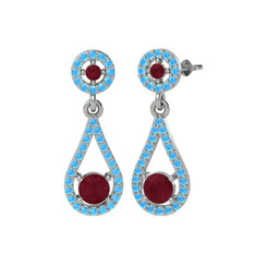 Montezuma Küpe - Kök yakut ve akuamarin 925 ayar gümüş küpe #1yihl7v