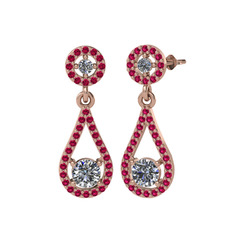 Pırlanta ve rodolit garnet 8 ayar rose altın küpe (2 karat)