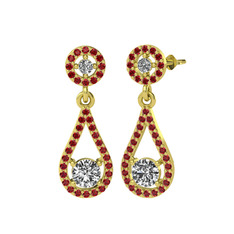 Beyaz zirkon ve garnet 18 ayar altın küpe