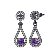 Montezuma Küpe - Ametist ve swarovski 925 ayar siyah rodyum kaplama gümüş küpe #25ytes