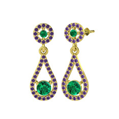 Montezuma Küpe - Yeşil kuvars ve ametist 8 ayar altın küpe #2l69cd