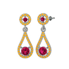 Rodolit garnet ve sitrin 925 ayar gümüş küpe