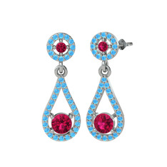 Montezuma Küpe - Rodolit garnet ve akuamarin 925 ayar gümüş küpe #3e43r8