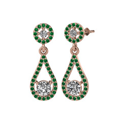 Montezuma Küpe - Swarovski ve yeşil kuvars 18 ayar rose altın küpe #3gmgi0